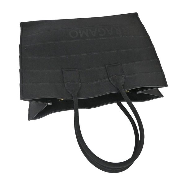 SALVATORE FERRAGAMO Signature Shoulder Tote Bag Canvas Leather Black GHW 57RJ307 - Picture 15 of 16